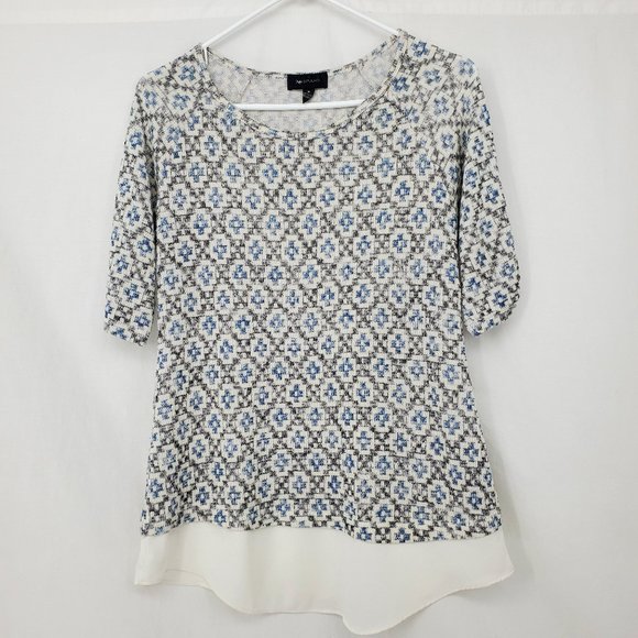 AB Studio Faux Layered Sweater White Blue Medium - Picture 1 of 9